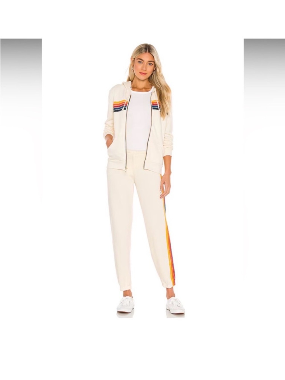 Aviator Nation 5 Stripe Sweatpants Vintage White Rainbow Stripe Size S - Picture 3 of 9